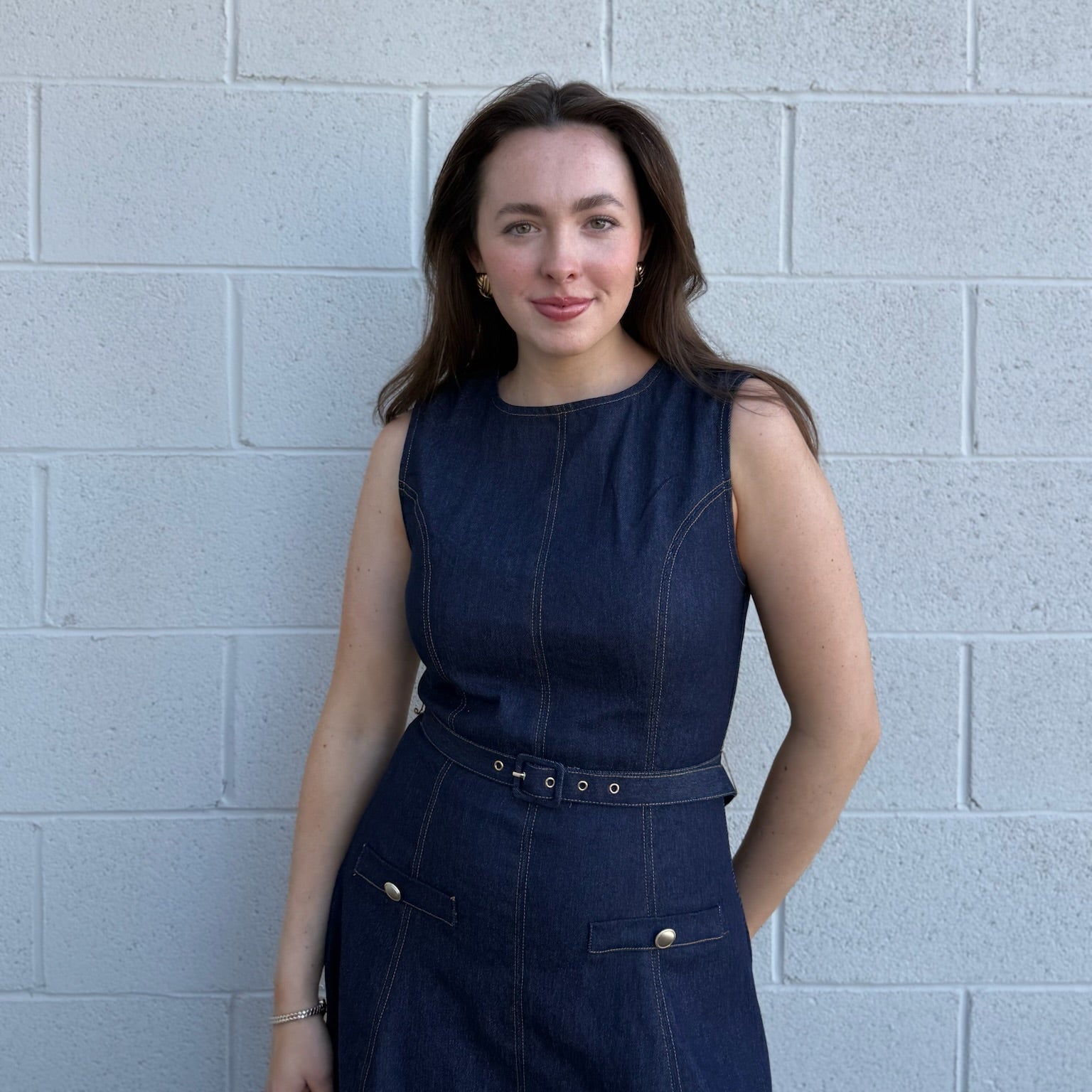 Dark Denim Sleeveless Midi Dress