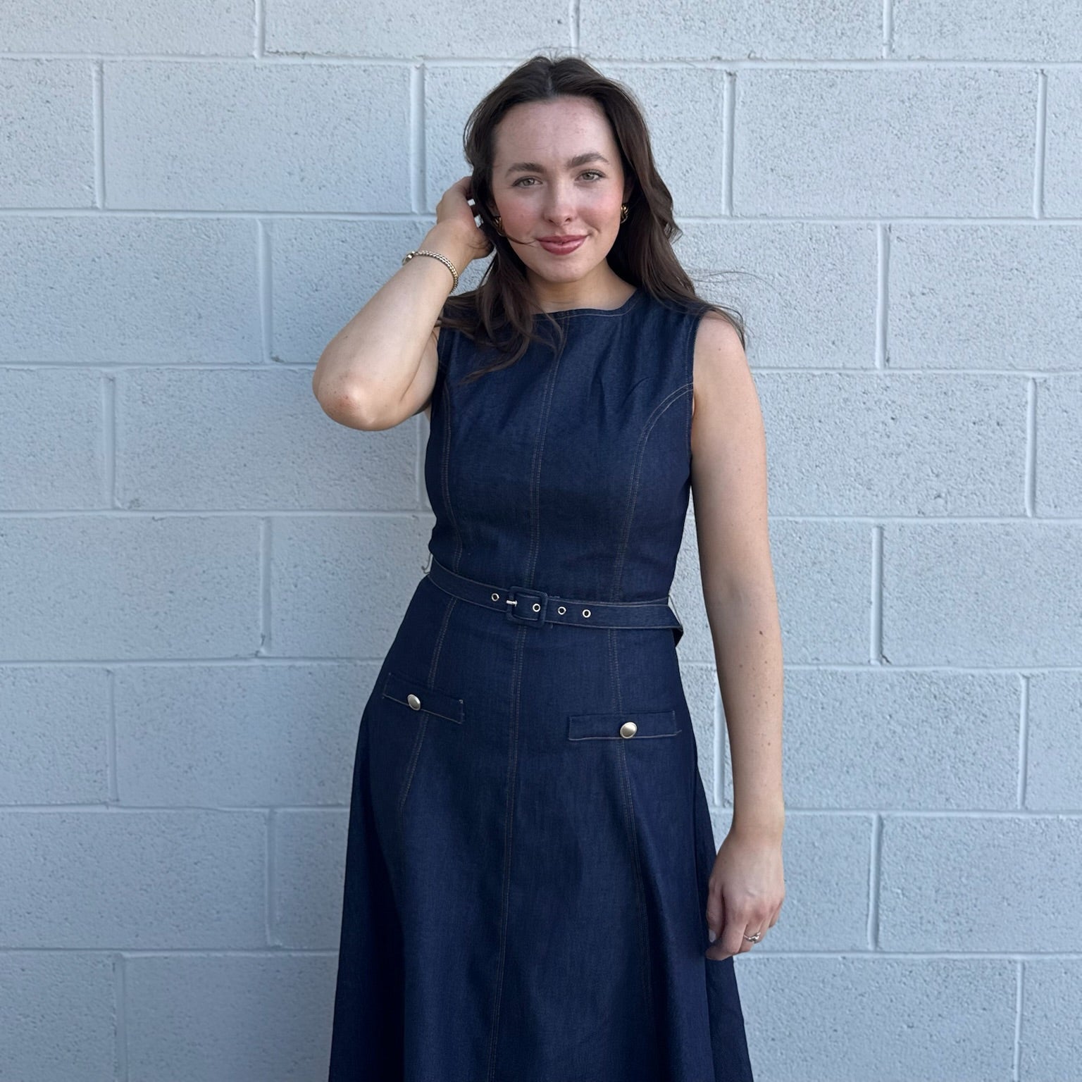 Dark Denim Sleeveless Midi Dress