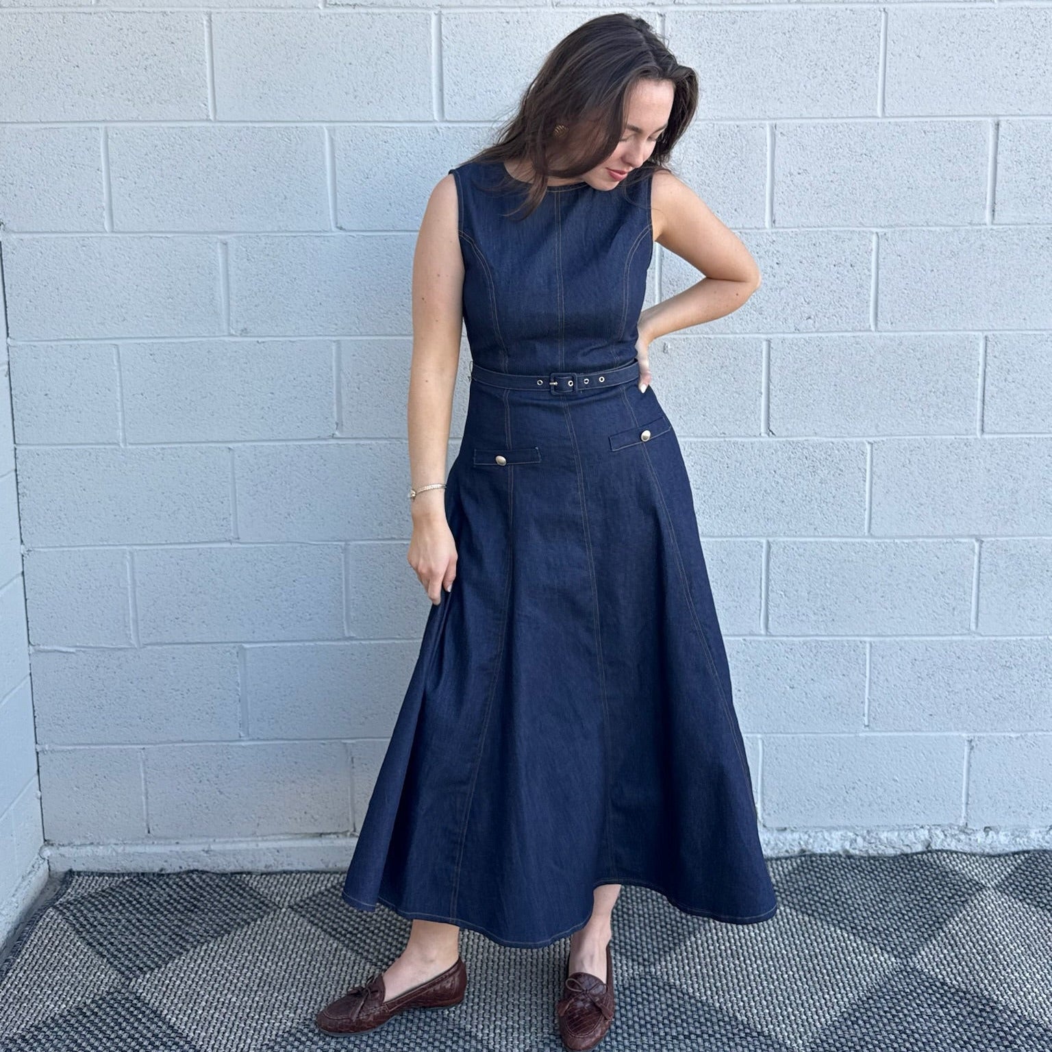 Dark Denim Sleeveless Midi Dress