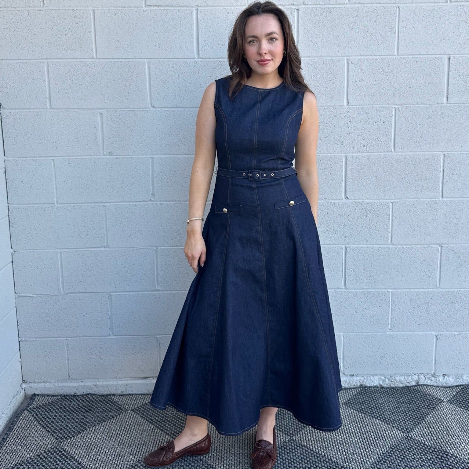 Dark Denim Sleeveless Midi Dress