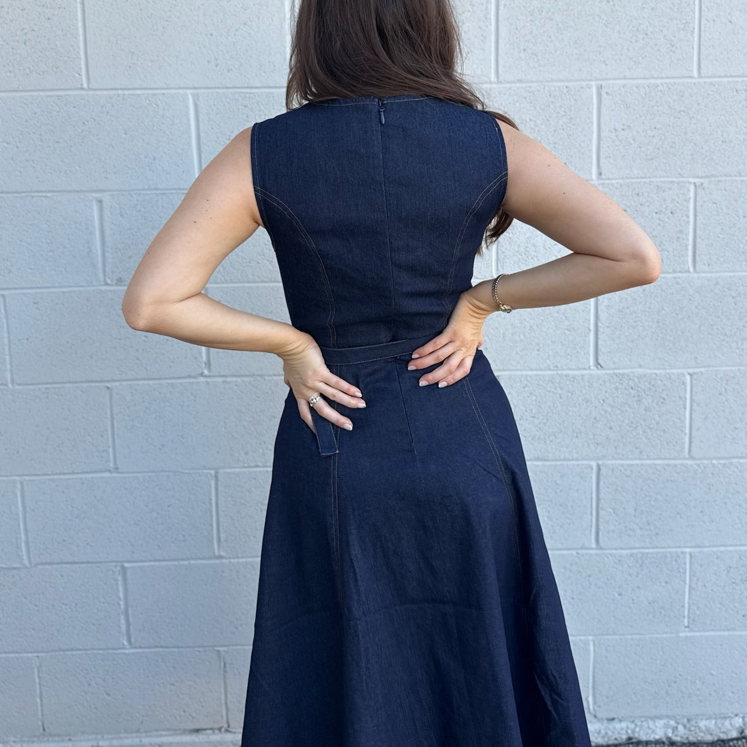 Dark Denim Sleeveless Midi Dress