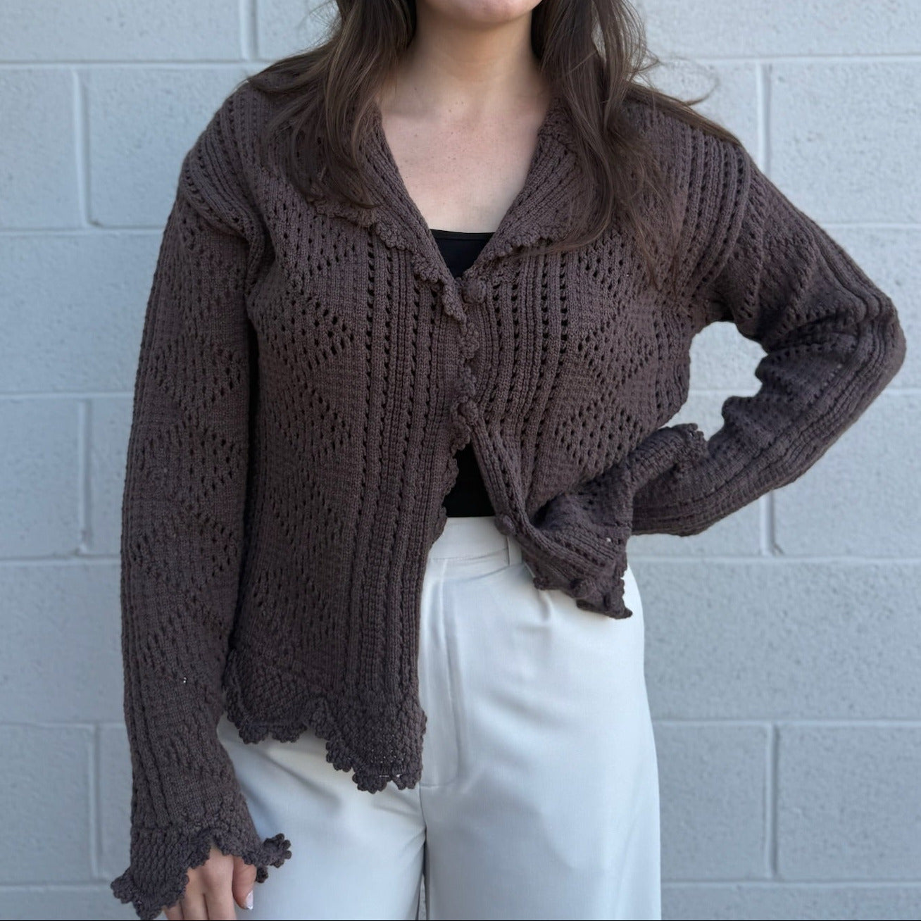 Brown Knit Crochet Cardigan
