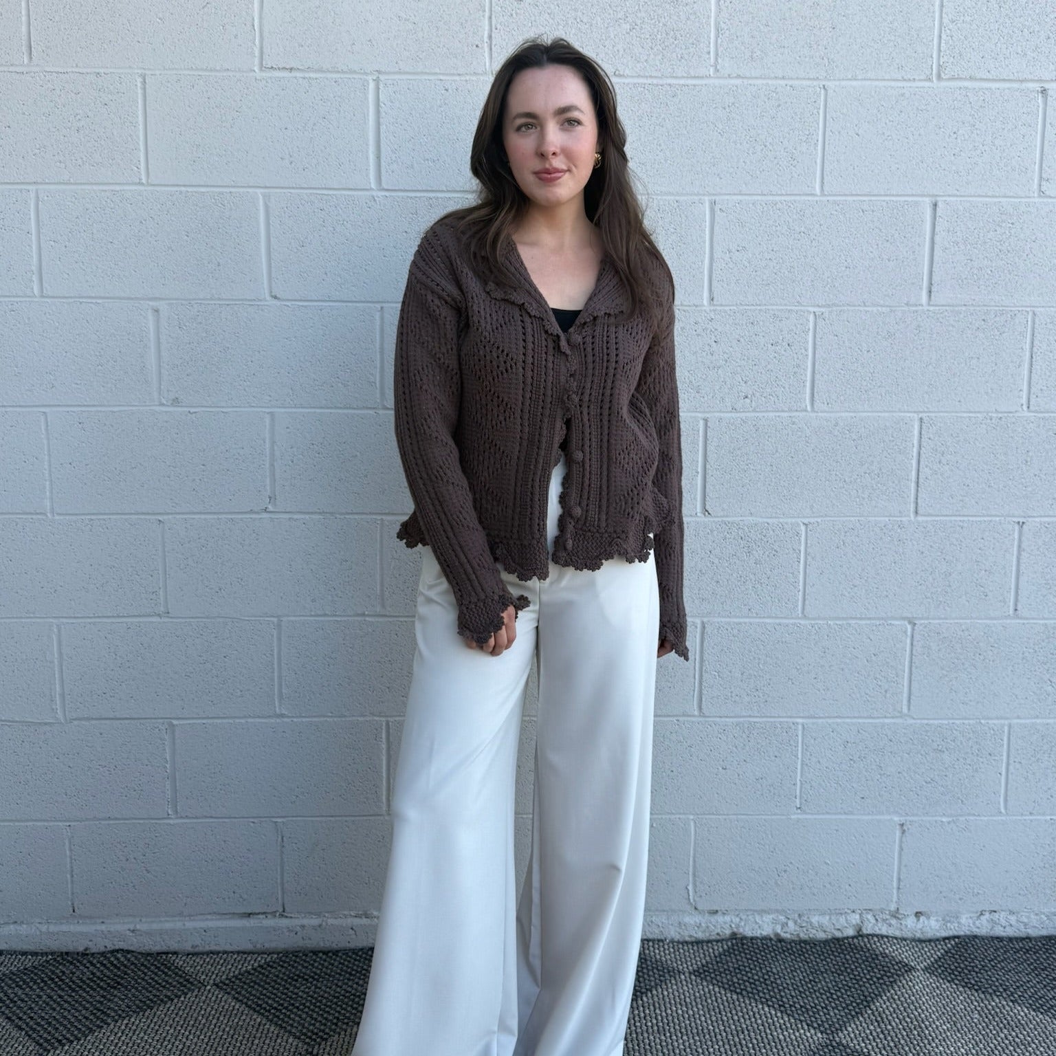 Brown Knit Crochet Cardigan