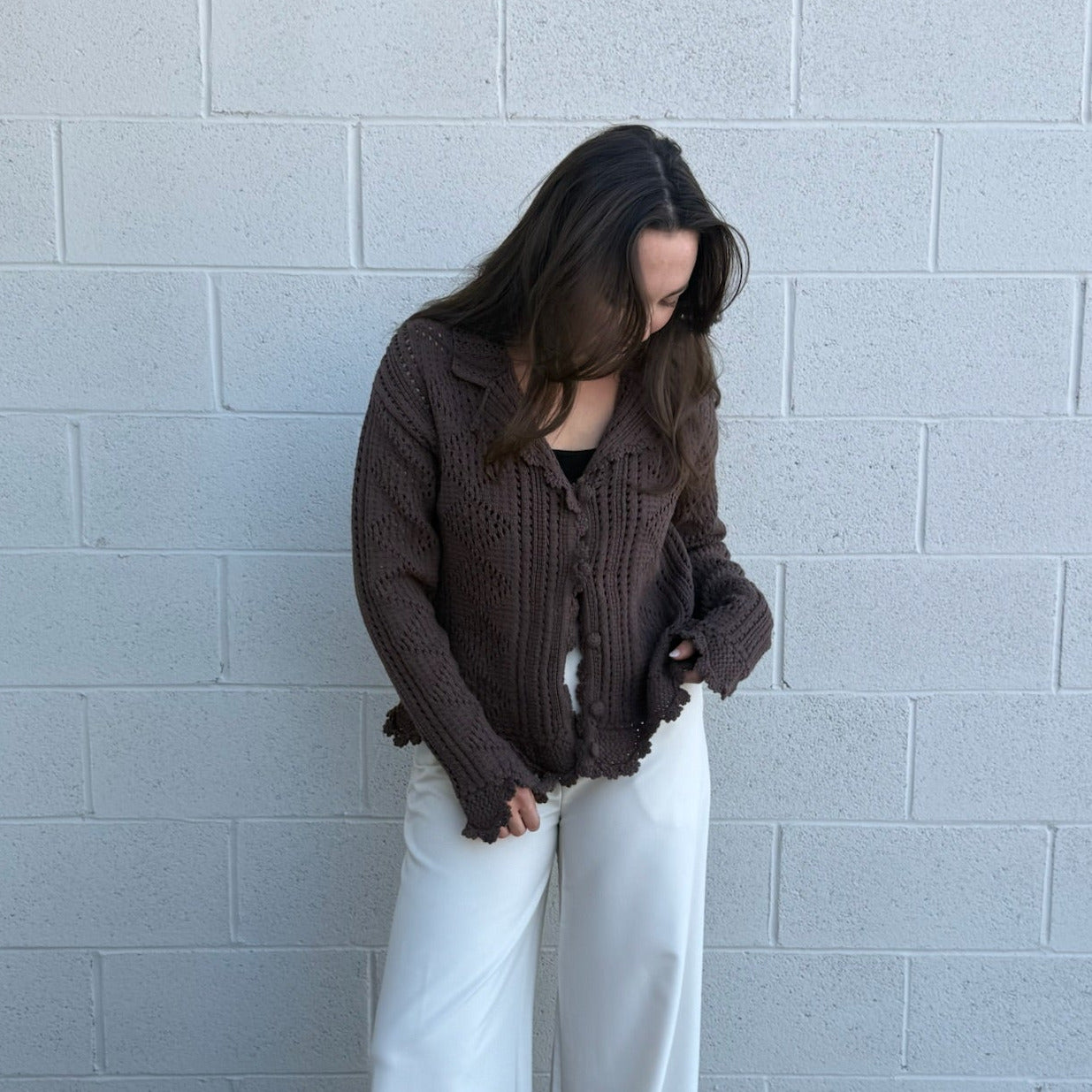 Brown Knit Crochet Cardigan