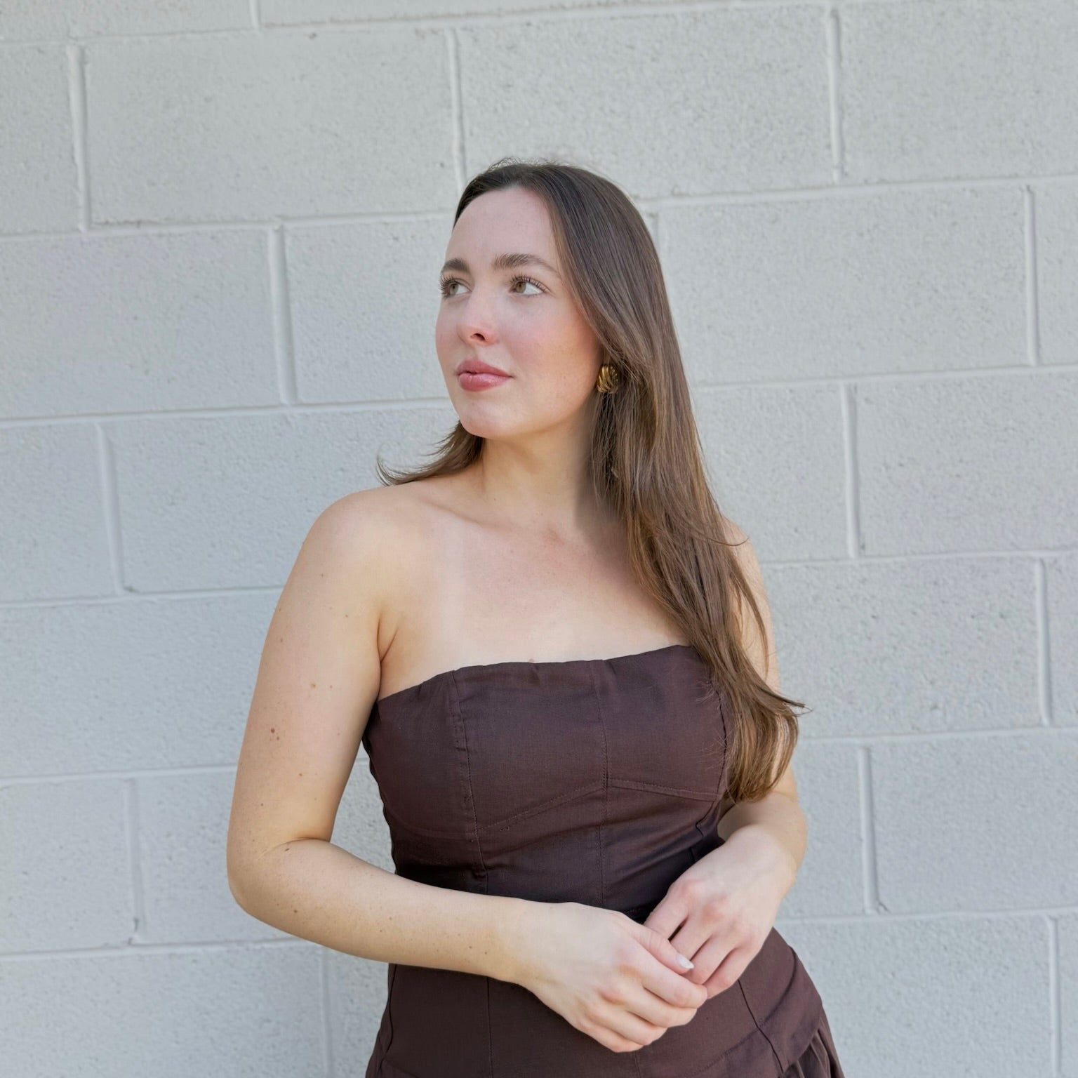 Brown Strapless Corset Dress