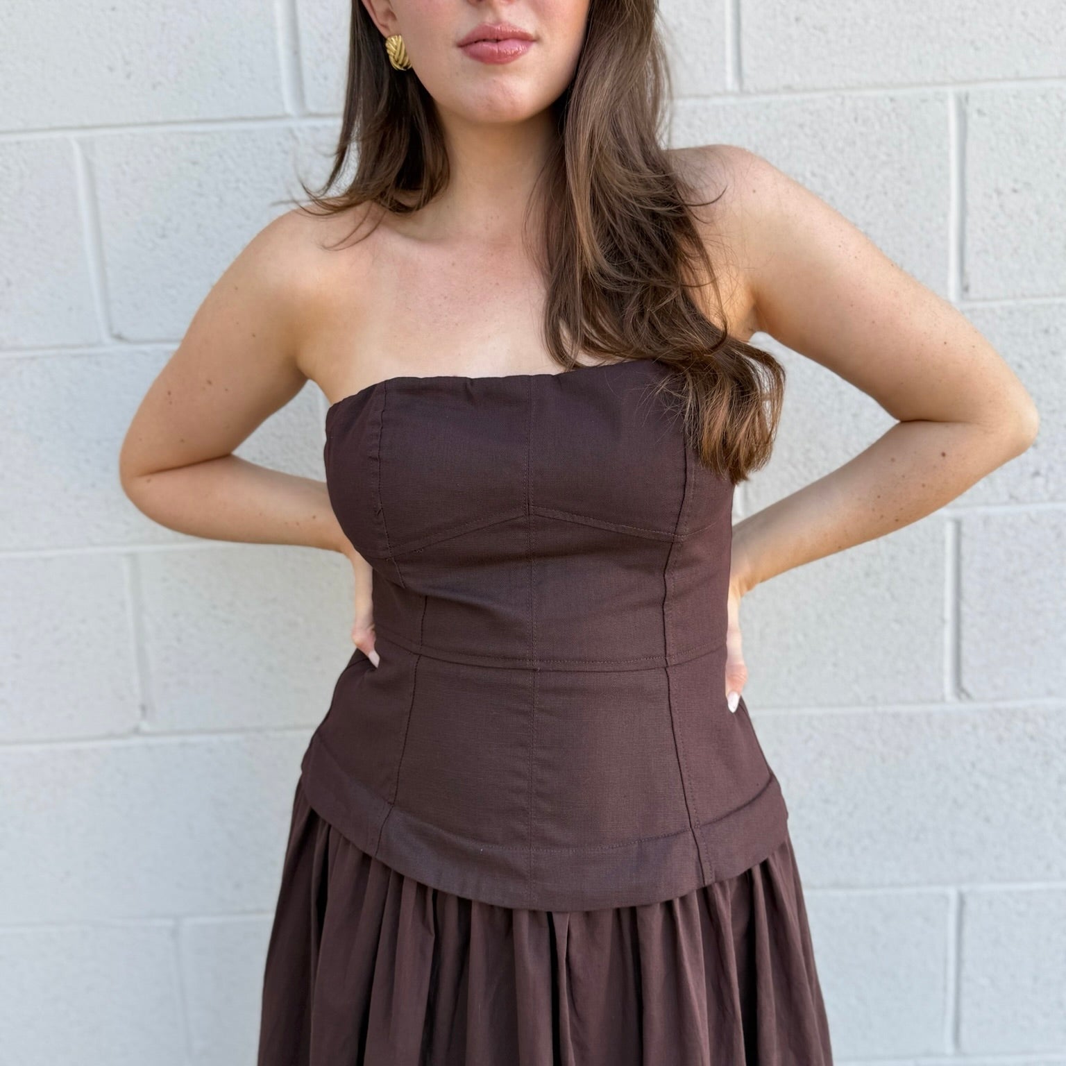 Brown Strapless Corset Dress