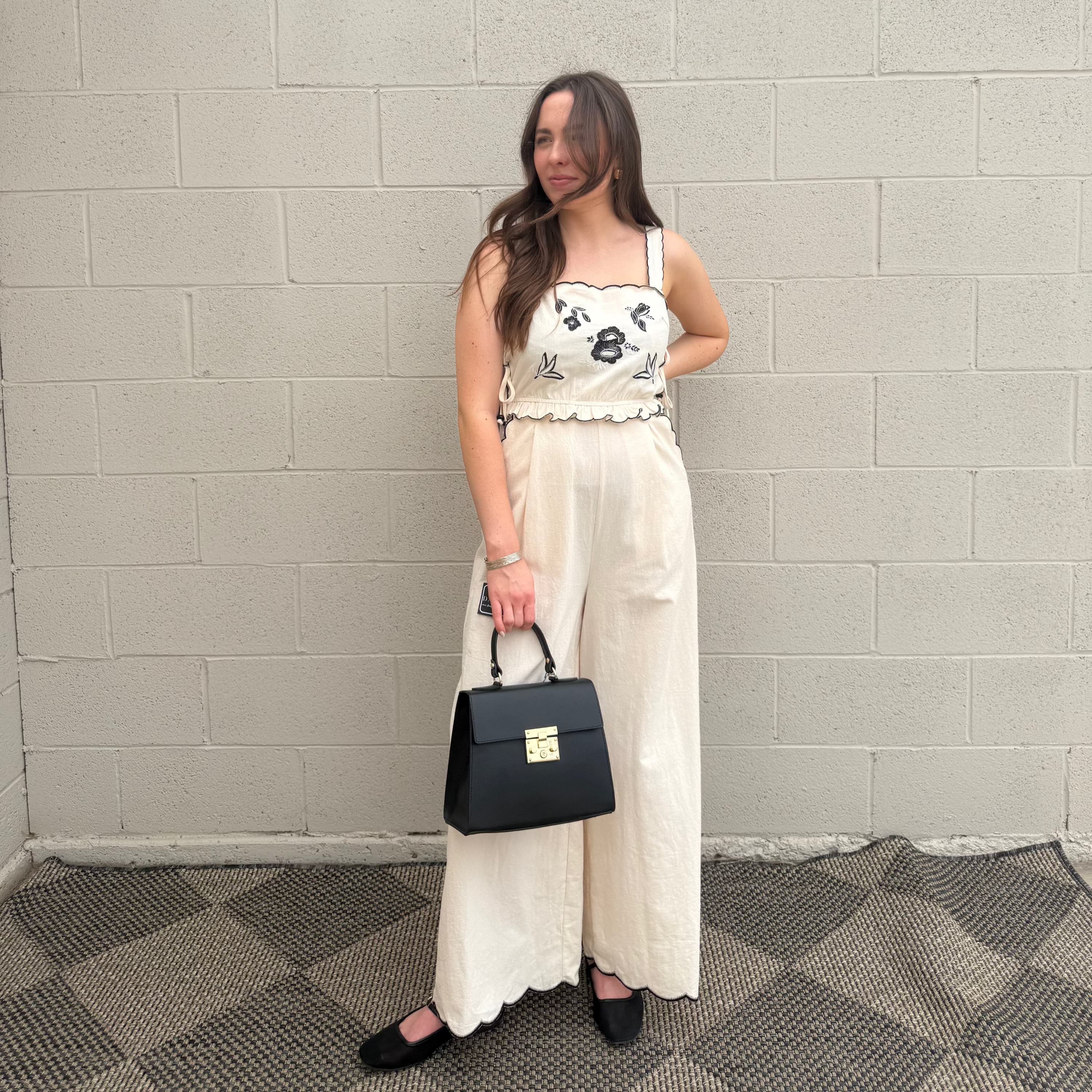 Embroidered Jumpsuit with Scalloped Edge