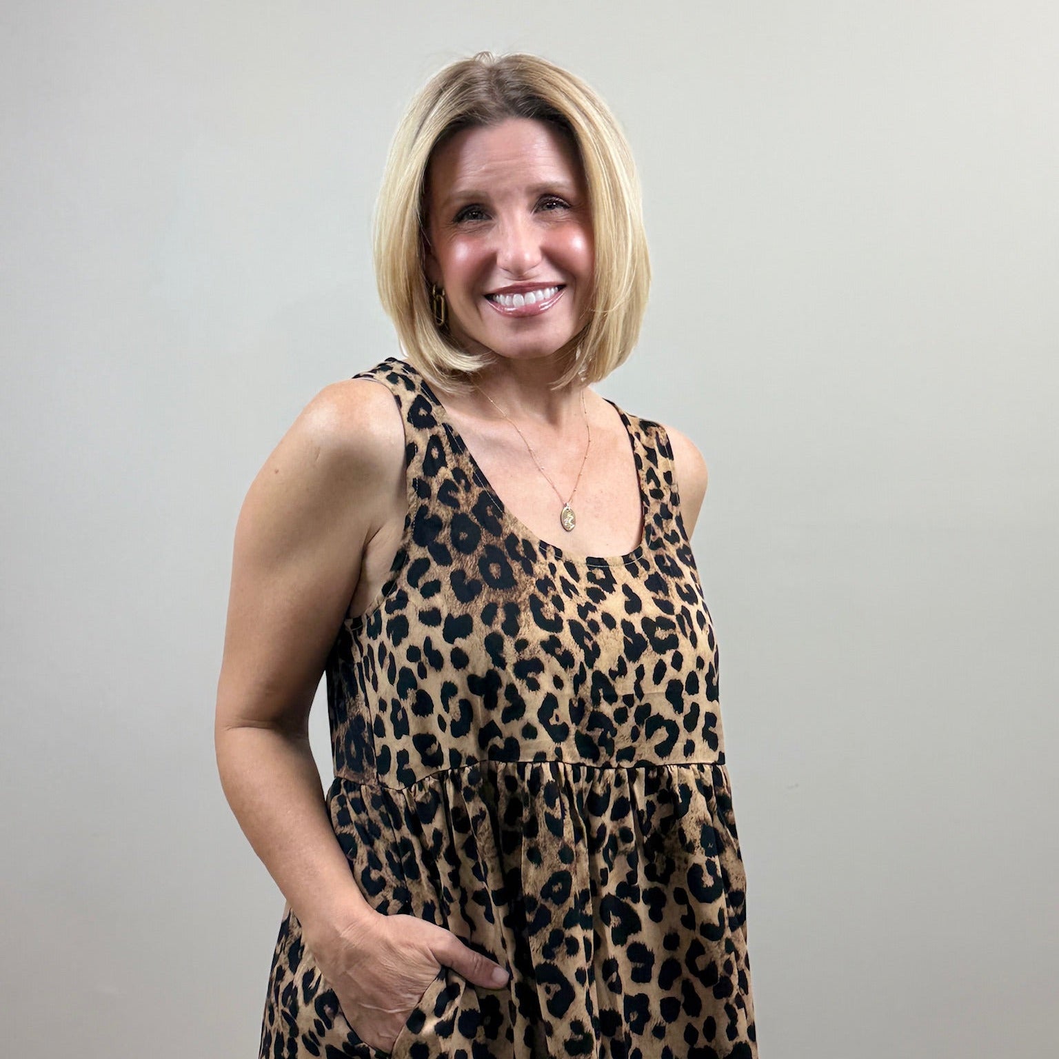 Leopard Printed Twofer Midi Dress