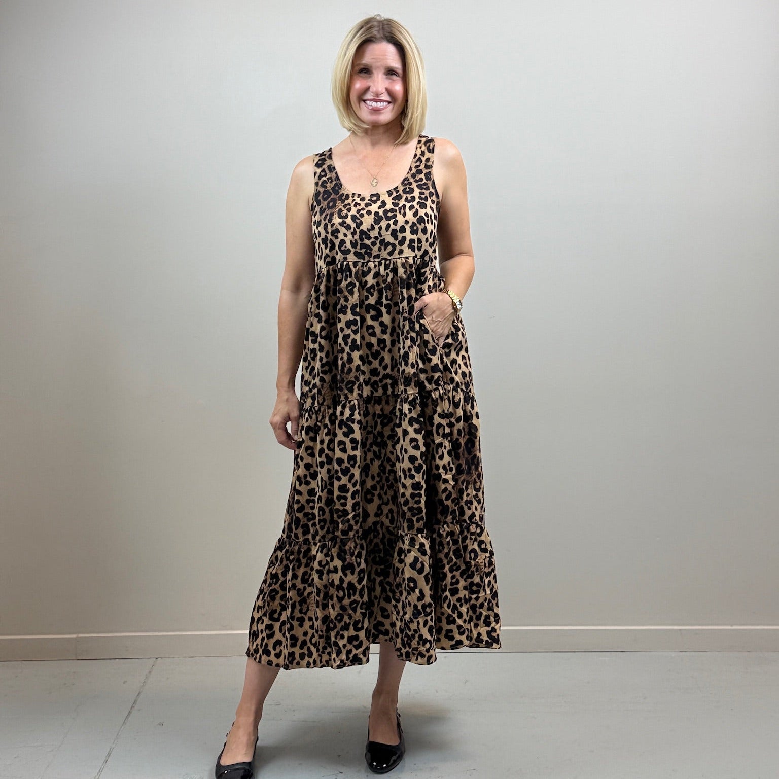 Leopard Printed Twofer Midi Dress