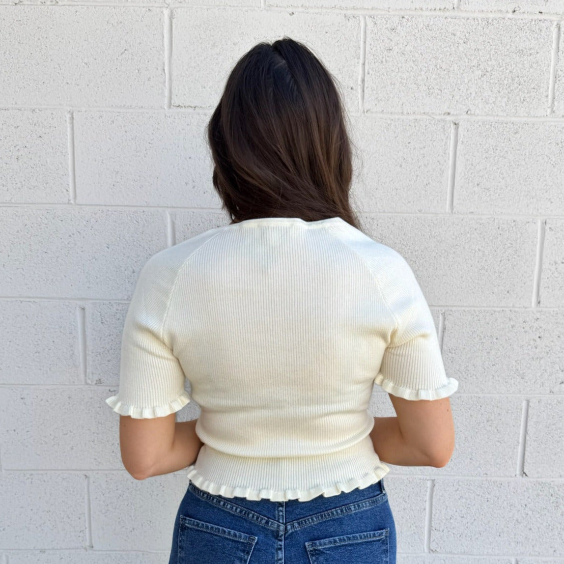 Cream Square Neck Knit Top