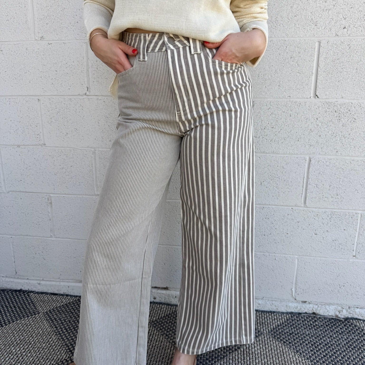 Mixed Striped Denim Pants