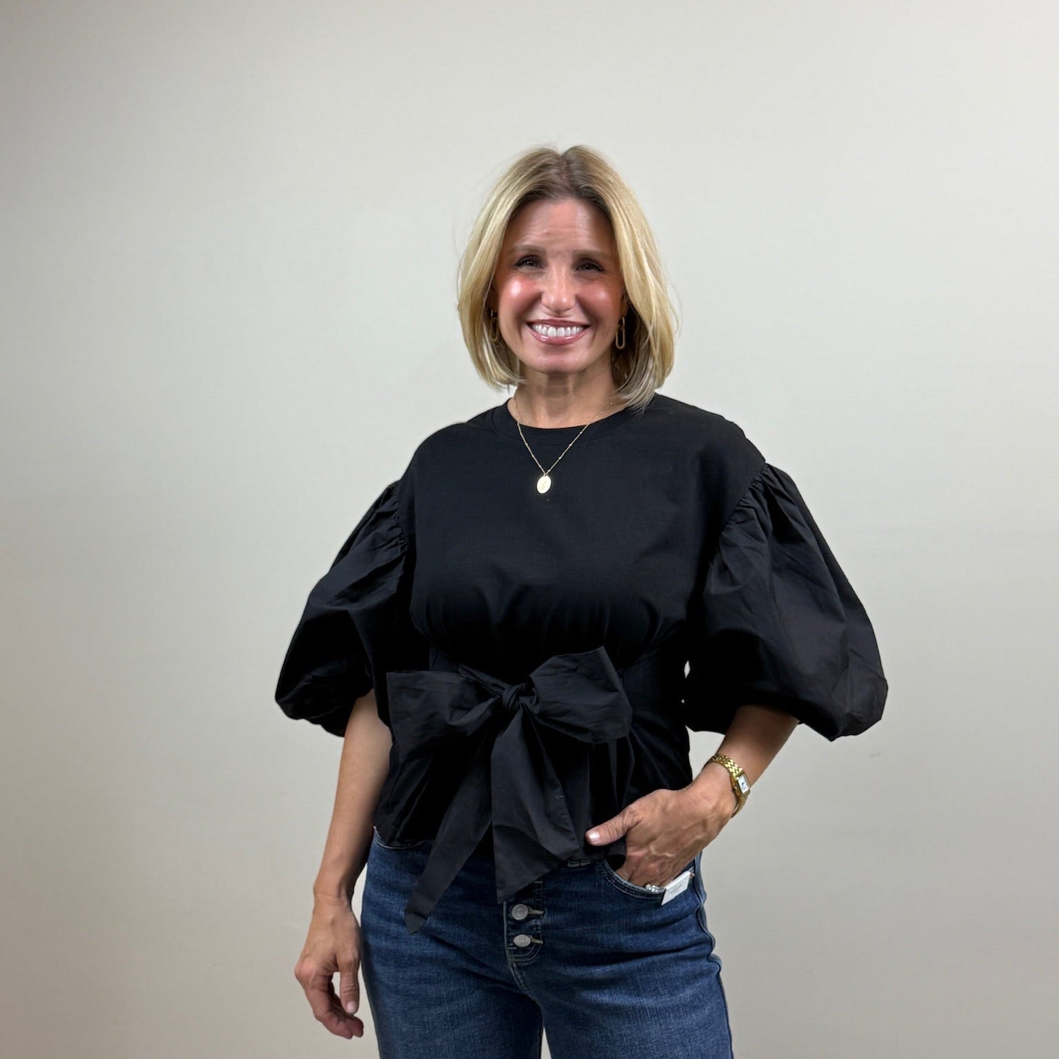Poplin Puff Sleeve Top