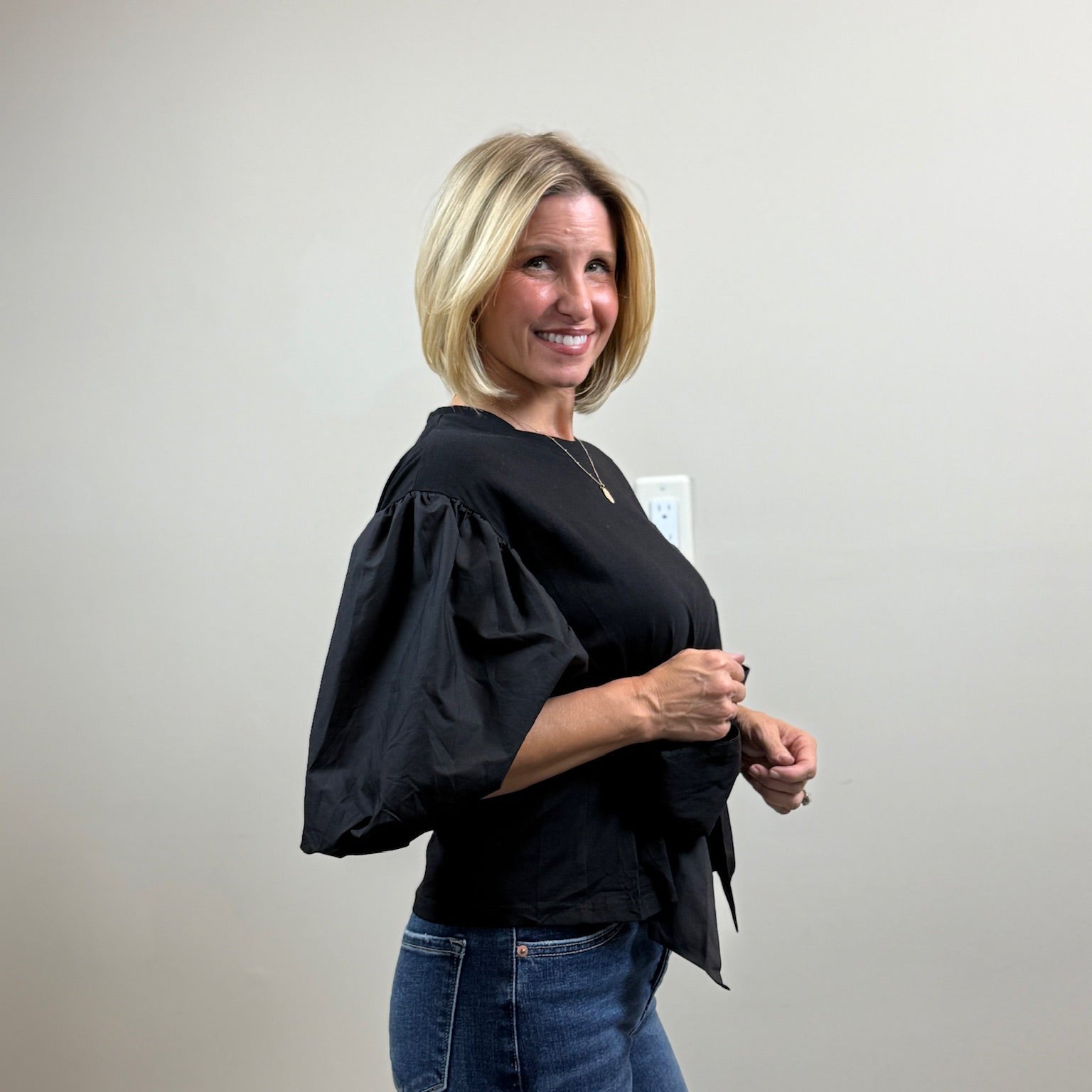 Poplin Puff Sleeve Top