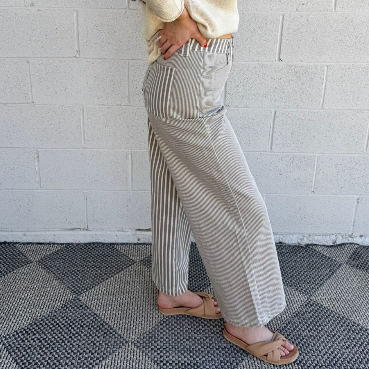 Mixed Striped Denim Pants