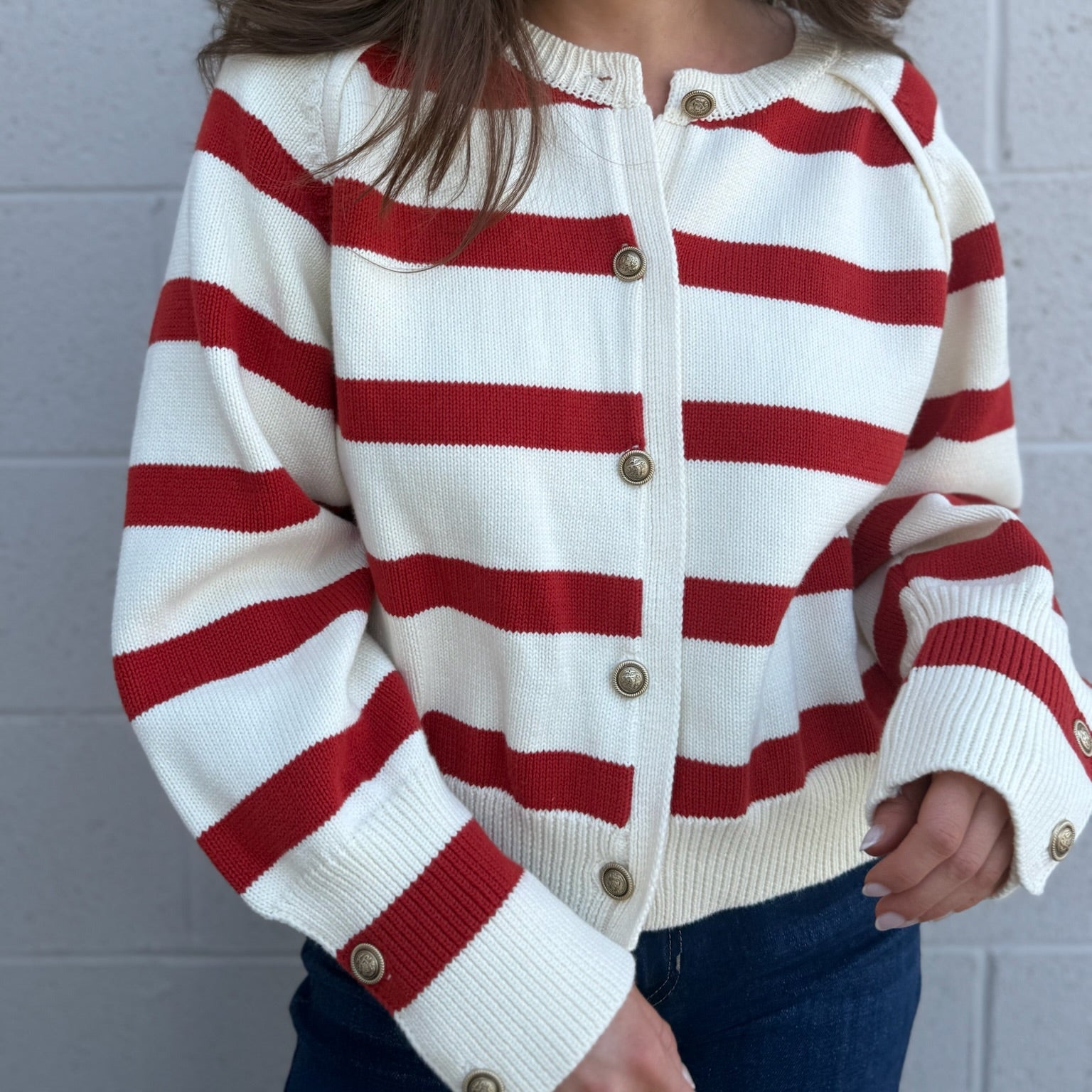 Red & Cream Striped Raglan Cardigan