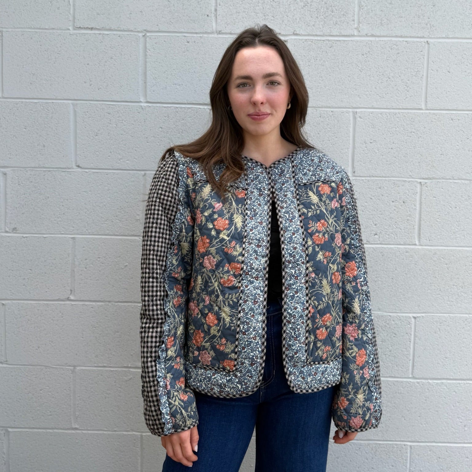 Quilted Jacket with Ruffle Trim