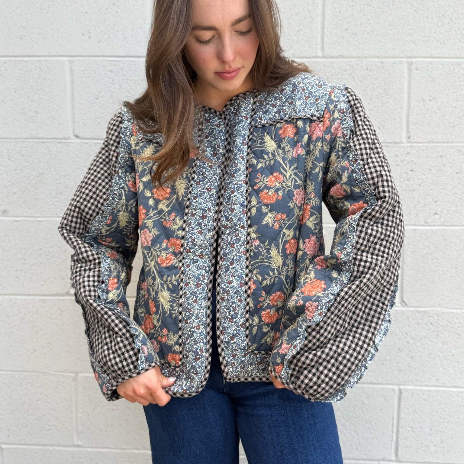 Quilted Jacket with Ruffle Trim