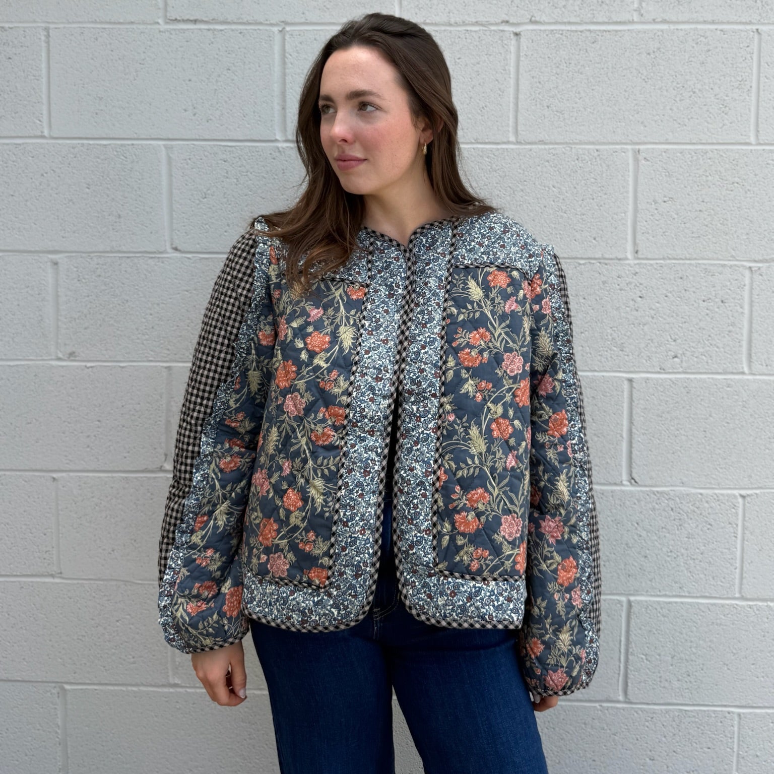 Quilted Jacket with Ruffle Trim