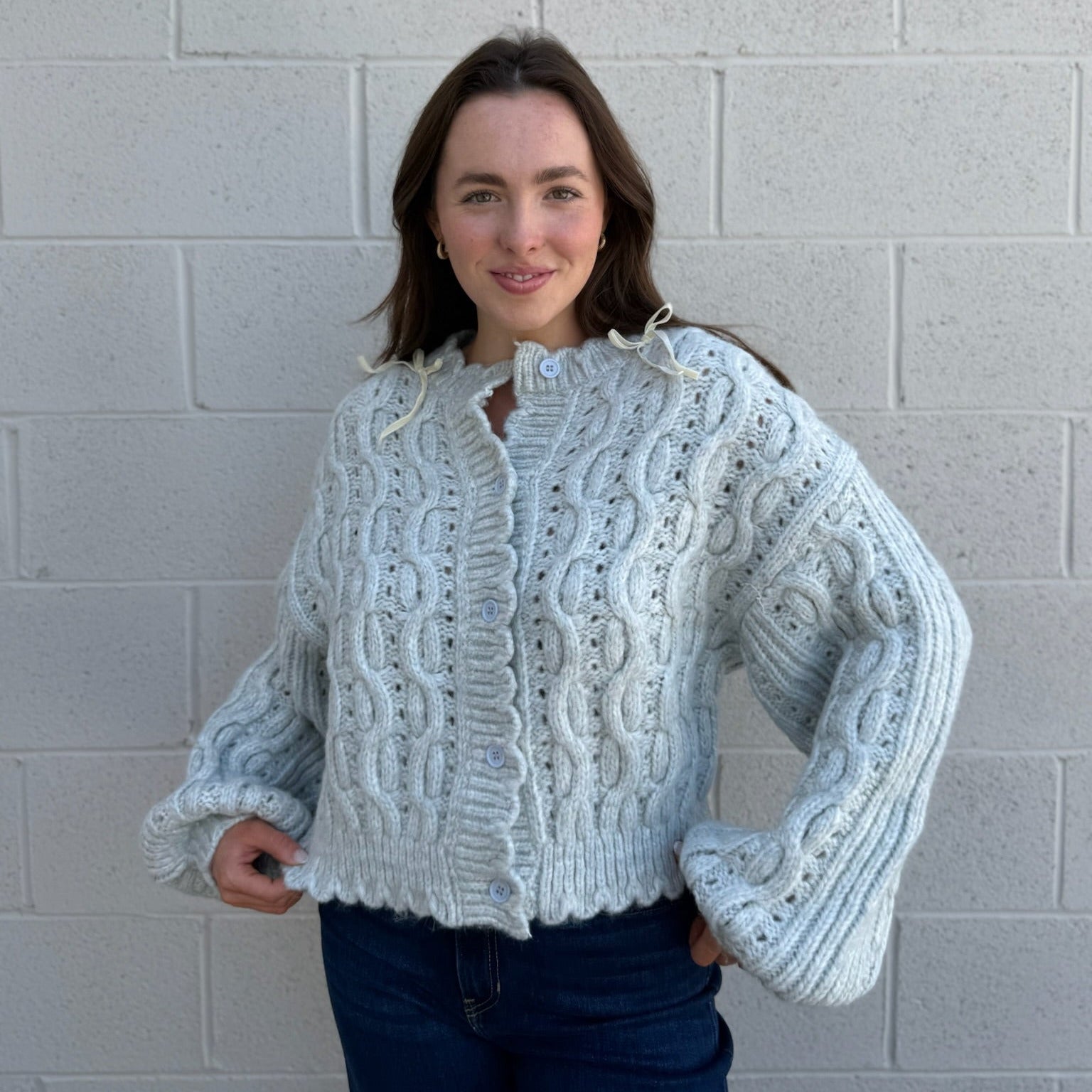 Scallop Edge Cable Knit Cardigan