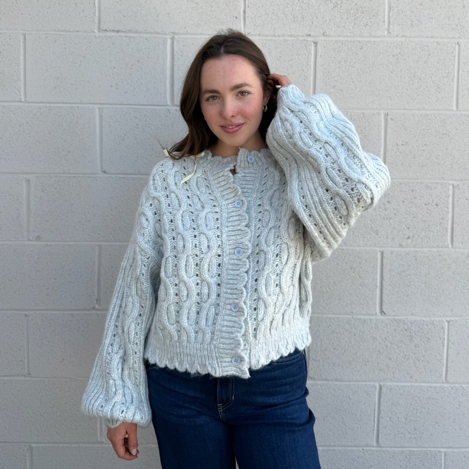 Scallop Edge Cable Knit Cardigan