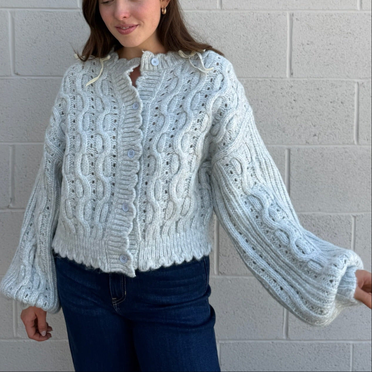 Scallop Edge Cable Knit Cardigan