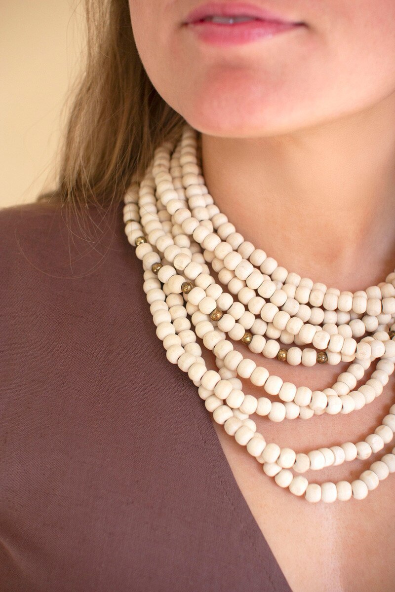 22" Natural Wooden Beaded Necklace