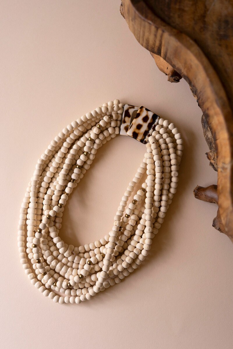 22" Natural Wooden Beaded Necklace