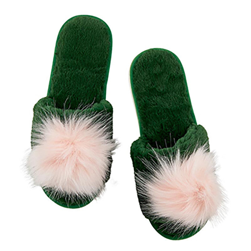 Plush Pom Pom Slippers