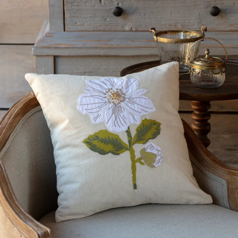 Appliquéd & Embroidered Camellia Pillow