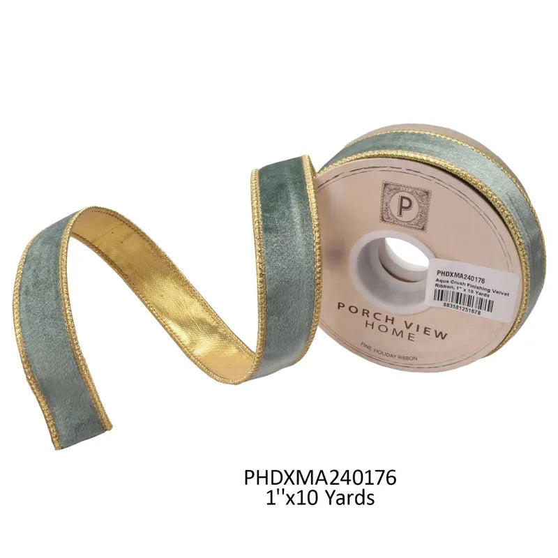 Aqua and Gold Velvet Ribbon