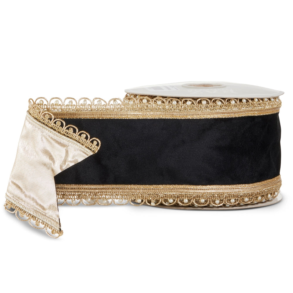 Black Velvet Pearl Edge Wired Ribbon
