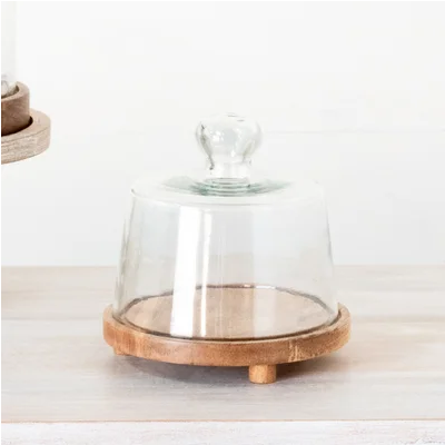 Glass Cake Dome w/ Wood Base