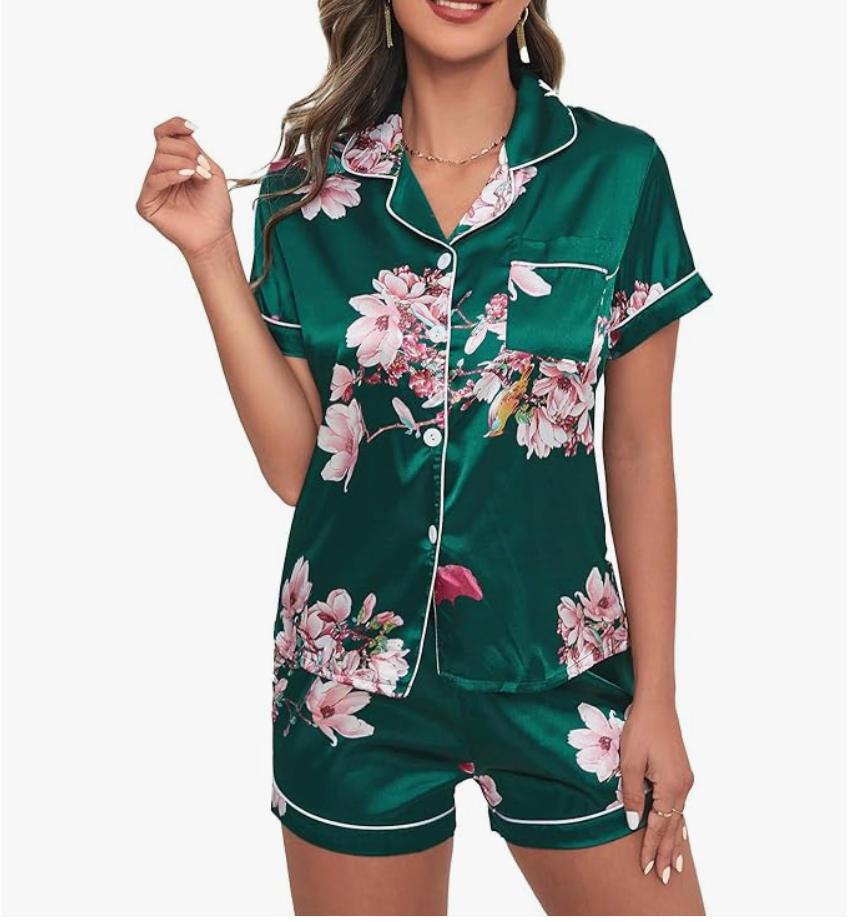 Floral Silk Pajama Short Set
