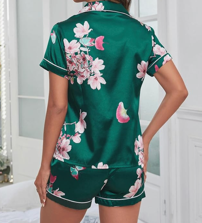 Floral Silk Pajama Short Set