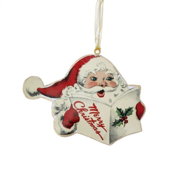 Metal Santa w/ Book Ornament