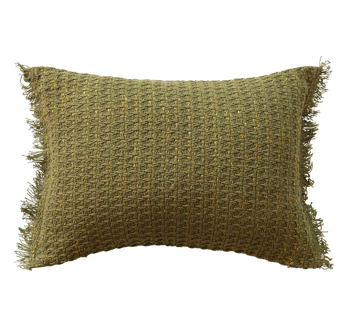 Green & Metallic Gold Thread Lumbar Pillow