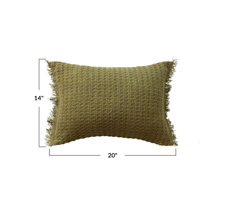 Green & Metallic Gold Thread Lumbar Pillow
