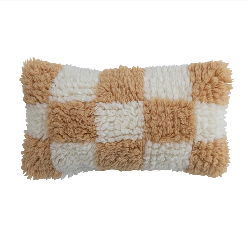 Wool Tan Check Lumbar Pillow