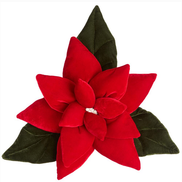 18" Velvet Poinsettia Pillow