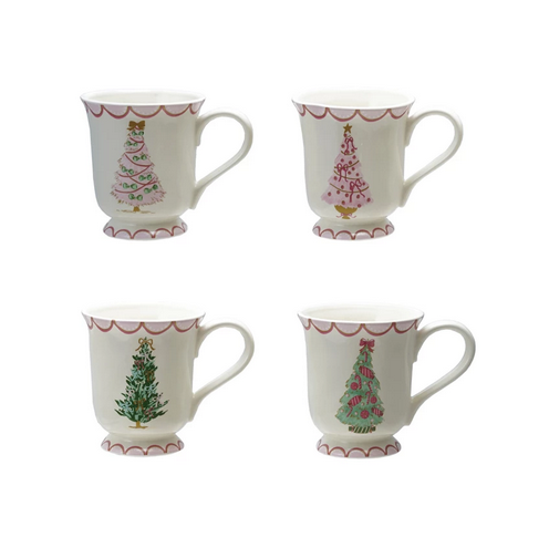 12 oz. Stoneware Mugs with Christmas Trees