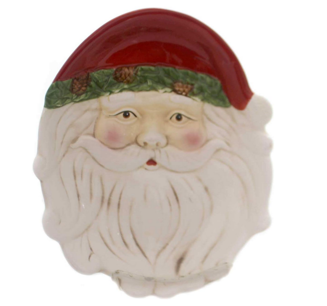 Ceramic Santa Plate W/ Pinecone Hat
