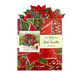 Packaged pop-up flower bouquet with Christmas-themed design on a white background