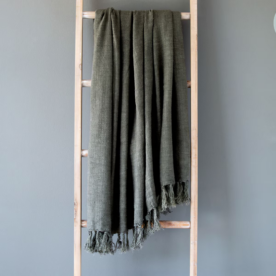 Olive Washed Linen Throw