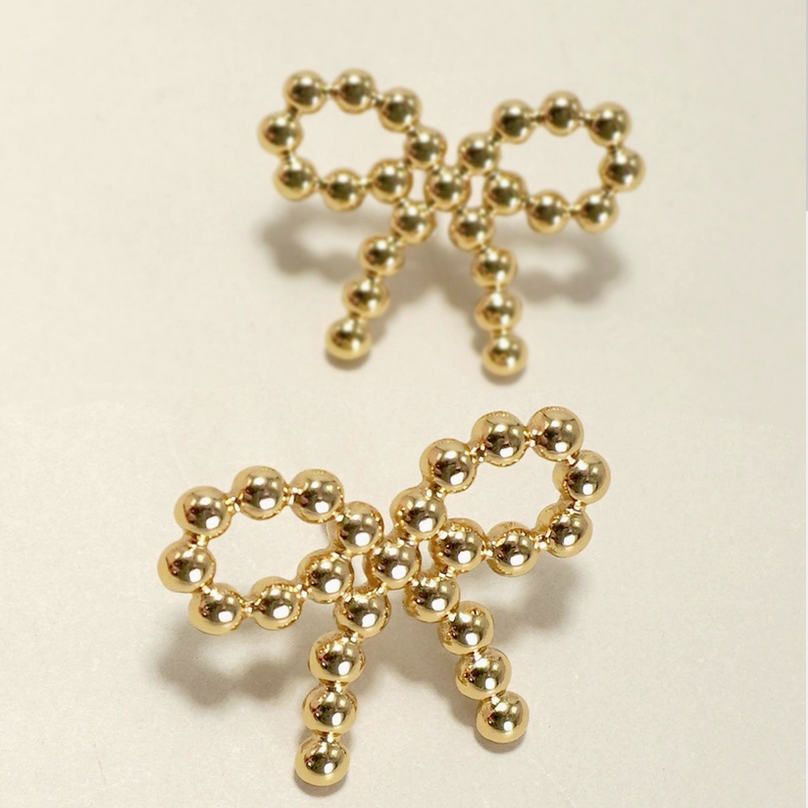 Gold Ball Rope Bow Earrings