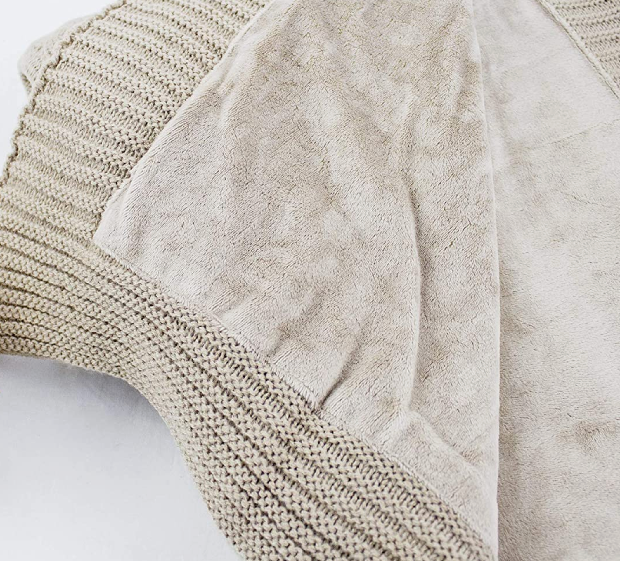 Taupe Cable Knit Mink Lined Blanket