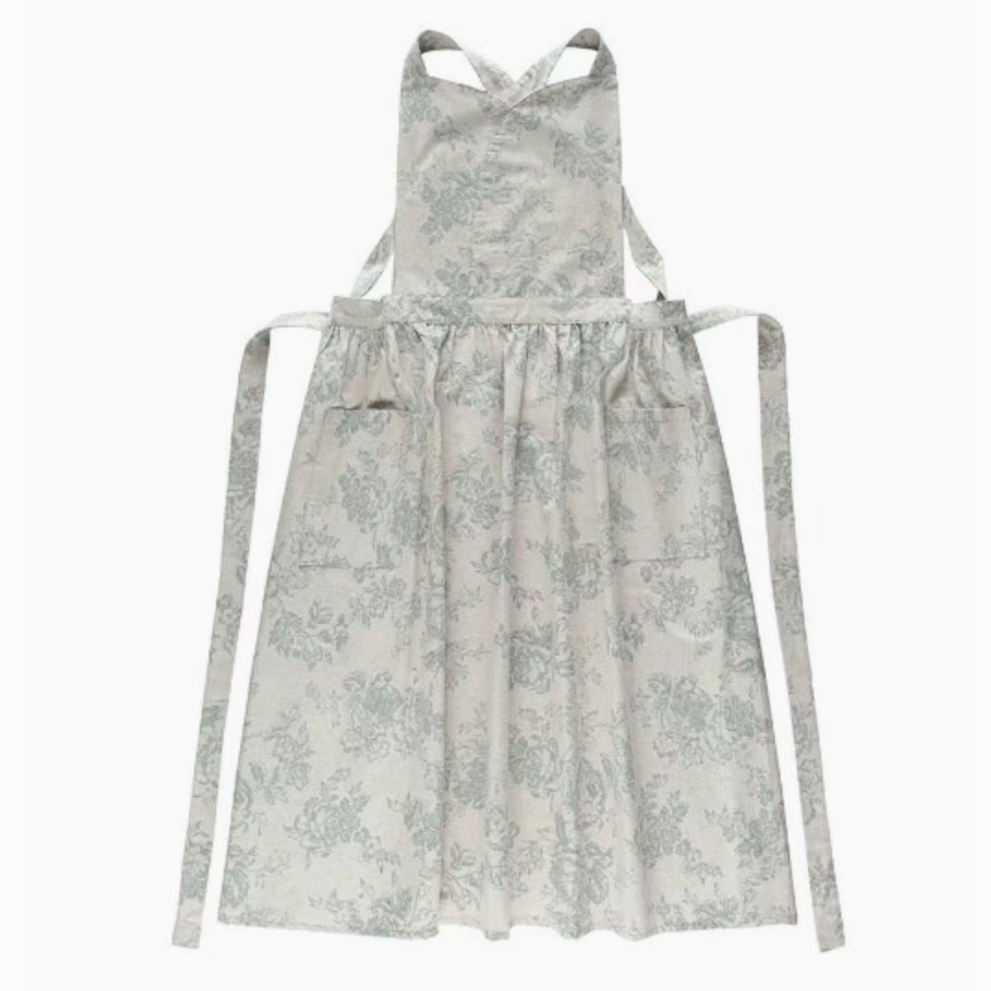 Light Grey Vintage Floral Apron
