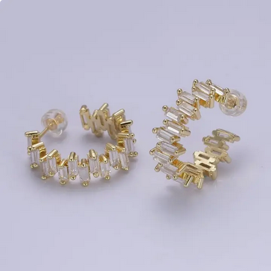 Chunky Baguette Gold Gemstone Earrings