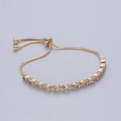 Clear Gem Oval Adjustable Gold Bracelet