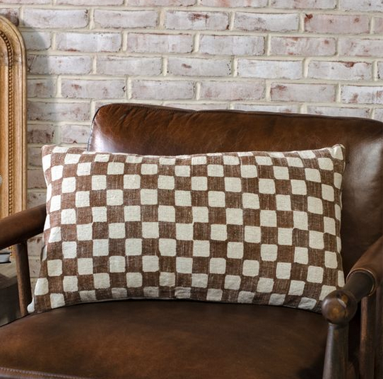 14x24 Chocolate Brown Check Pillow