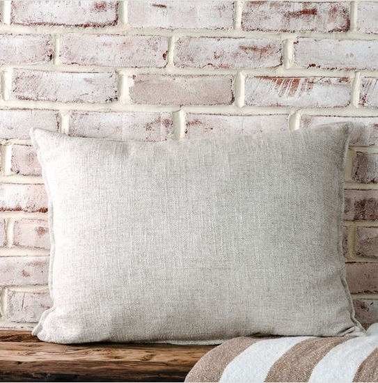 Beige Linen Mix Lumbar Pillow